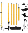 Complete Telescoping Laser Level Pole Kit 12 Ft 3.6 M with adjustable pole, tripod, mount, adapters, and carrying bag.