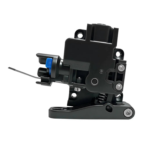 AD5X Filament Feeding Assembly For AD5X 3D Printer - Wire Feeding Mechanism And Extruder Parts Replacement, Compatible With AD5X Extruder, OEM-Grade Upgrade For Damaged Cutter Lever And Feeding Issues. Black plastic AD5X filament feeding assembly with blue latch, front view
