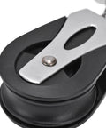 Close-up of Marine Grade Swivel Sheave Block Head 316 Stainless Steel And Nylon, Three Eighths Inch Wheel Width with nylon wheel