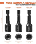 Heavy Duty Hanger Bolt Driver Kit With Hex Shanks Made To Drop Right Inside Your Drill For Quick Setup on three hex shank sizes.