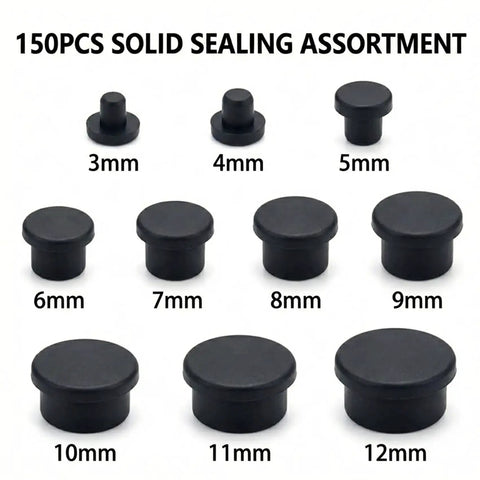 150 Piece Solid Silicone Hole Plugs Set For Powder Coating And Lab Use T Type Rubber Stoppers assorted sizes 3mm to 12mm