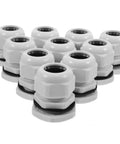 Weatherproof M32 Cable Gland Connector Set 10 Pack with rotating threaded locking heads for outdoor electrical wiring.