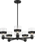 Midnight LA 5-Light Chandelier In Matte Black With Clear Glass Shades Totally Lit Urban Chic Ceiling Fixture 26-Inch Wide Dry Location Rated Requires 5 Medium Base Bulbs Not Included, showing matte black finish and glass shades.