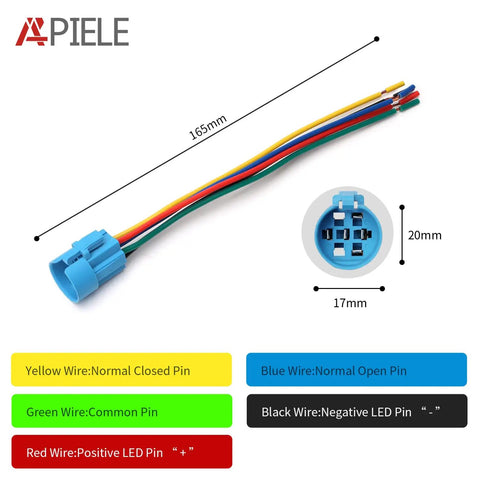 Pre-wiring socket with color-coded wires for 12V Momentary Horn Push Button Switch With 19mm Mounting Hole Three Quarters Inch SPDT 1NO 1NC
