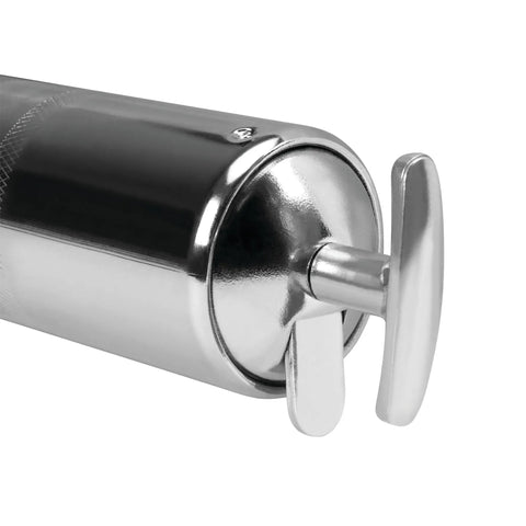 Close-up of knurled thick wall barrel of Air Grease Gun For Automotive, Workshop, And Marine Use With 4500 To 6000 PSI At The Tip