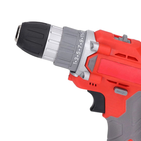 Heavy Duty Cordless Drill Driver And Impact Wrench Combo High Torque 20-52Nm With 25 Speed Settings Rubber Grip, close-up of drill chuck.