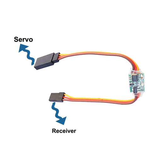 2Pcs Servo Signal Reverser Inverter For PWM Control 3.6V To 24V with JR plugs connected to servo and receiver