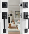 Matte Black Entry Door Lock Set With Deadbolt And Straight Handle, Easy Install Double Door Handleset For Front Doors