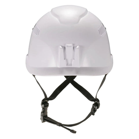 Front view of MIPS Safety Helmet With Climbing Style Worksite Ready Ventilated Hard Hat For Angled Impact Protection And EN 12492 Compliance Class C White Medium Built For Tough Worksites And All Day Comfort