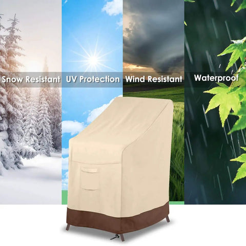 Beefed-Up Heavy Duty Waterproof Stackable Patio Chair Cover for 4-6 Chairs in beige and brown with weather resistance features