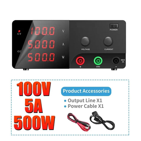 Beefy High Power Adjustable DC Power Supply For Lab Use With Digital Three LED Display And Fine Coarse Knobs 0 To 100V 5A