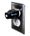 eLink EMF Neutralizer plug-in wall device on a standard outlet; black plastic