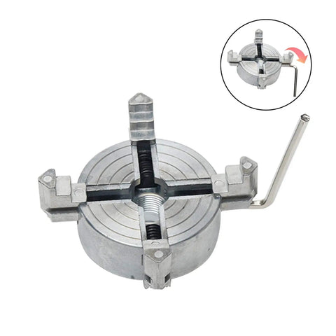 4 Jaw Lathe Chuck For Mini Wood Lathe, A Workhorse Self Centering Wood Turning Chuck With Connecting Rod And Wrench in metal finish