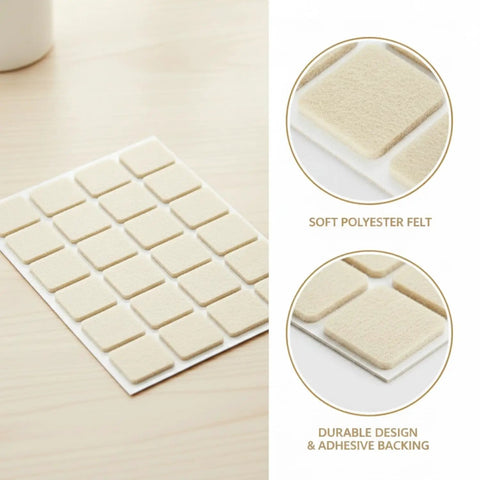 Beige Selfadhesive Felt Furniture Pads For Hardwood And Tile Floors 3.15 By 2.36 Inches Square Floor Protectors 72Pack displayed with close-up.
