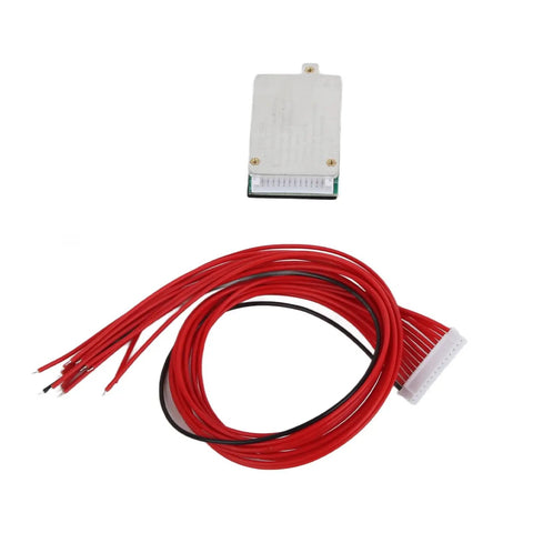 Beefy 13S 48V Lithium Battery Management Board With Smart Cell Balancing And No Sweat Short Circuit Breaker For E Bikes Scooters And Heavy Duty Power Tools Equipment, with connecting wires.