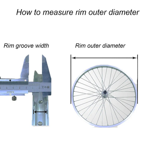 Diagram showing how to measure rim groove width and outer diameter for Airless Solid 24x1.75 Bike Tire No Flat Non Pneumatic Puncture Proof Road Bike Tire With Easy Installation Anti Slip Durable Tire For 24 Inch Wheels Puncture Resistant For All Road Conditions With Stable Grip And Low Maintenance.