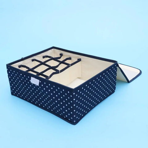 Straight Up The Best Hella Waterproof Oxford Cloth Storage Box For Clothing Organization Featuring 13 Grids To Keep Underwear Bras Socks And Tie Collections Nice And Tidy, open view with polka dots.