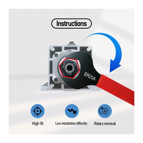 Heavy Duty ER11 A Type Collet Chuck Holder With Spindle Nut Wrench For CNC Milling Machine And Lathe Tools shown with ER20A spanner.