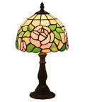 Stained Glass Table Lamp Pink Rose Design With Zinc Alloy Base Bedside Light For A Homey Cozy Living Room And Bedroom Handmade Antique Style Lampshade E26 Bulb Not Included