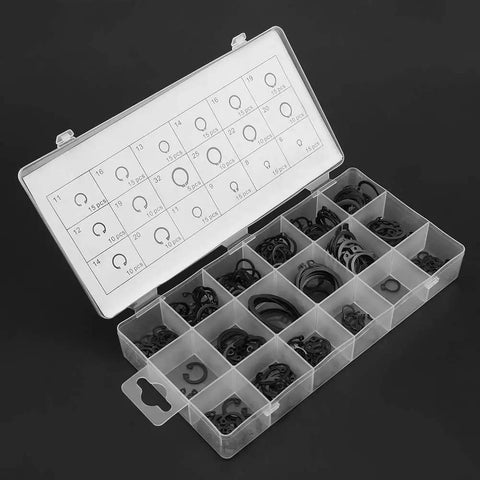 Check out this awesome 225 piece Snap Retaining Rings Set with Internal And External Circlips in 18 Sizes For Rotation Perfect For Car Repair Shop Workers And DIY Guys Who Need Quality Hardware In A Snappy Plastic Box To Keep Your Gear Organized, organized plastic box with assorted retaining rings.