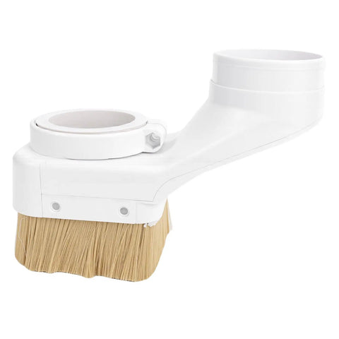 Top Shelf 75Mm Cnc Dust Shoe For Engraving Machines Offering No Sweat Chip Control And A Straight Up Secure Spindle Fit That Keeps Your Rig Clean Between Sessions, featuring a white ABS body and brush.