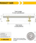 Dimensions of 10 Pack 5 Inch Brushed Nickel And Gold Cabinet Pulls Heavy Duty Kitchen Drawer Handles, showing measurements.