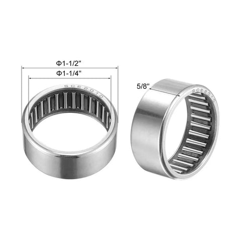 Needle Roller Bearings 1-1/4 Inch Bore 1-1/2 Inch Outer Diameter 5/8 Inch Width Chrome Steel Open End With Steel Drawn Cup Cage