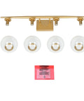 Gold Vanity Light Fixture For Bathroom Over Mirror With Four Lights, Clear Globe Glass Shades, Slim Taper Arm, disassembled view