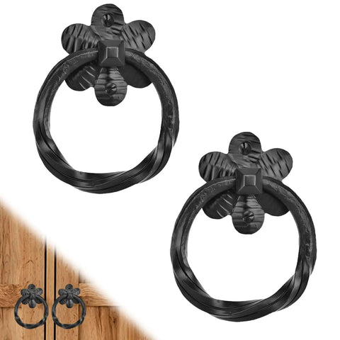 Two Pack Black Ring Pulls Heavy Duty Decorative Iron Ring Handles For Chests Trunks Barn Doors And Cabinets Handmade Rustic Hardware