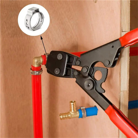 Tool using 10 Pack Single Ear Hose Clamps Kit, Pro Grade Stainless Steel 304, Size Range 5.3 To 31.6 Mm on red pipe
