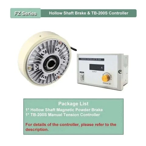 Heavy Duty Hollow Shaft Magnetic Powder Brake Kit DC24V With TB-200S Controller, industrial servo brake system