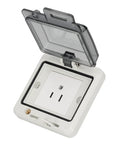 Heavy Duty IP66 Wall Outlet Us Standard Power Socket 15 Amp Weatherproof Jack open with protective cover for outdoor use.