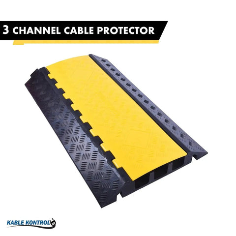 Tough As Nails Heavy Duty Cable Protector Ramp 3 Channel 1 Piece 36 Inch Long Black And Yellow Cord Cover With 44000 Lbs Capacity Rubber Speed Bump Wire Protector For Safe Driveways And Worksites MUTCD OSHA Compliant