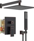 Oil Rubbed Bronze 12 Inch Square Rain Shower System With Handheld Pro Grade High Pressure Shower Combo Wall Mounted Includes Rough In Valve And Trim Spa Quality Water Flow With Air Injection For Consistent Power