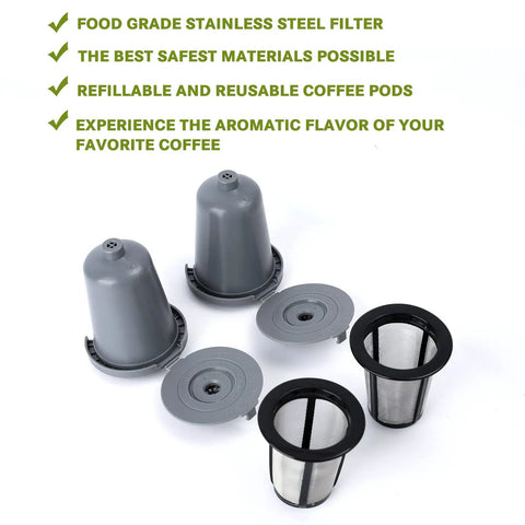 Two Pack Reusable Coffee Filter Cups For Single Serve Brewers Gray BPA Free Refillable Cup Filter For Home Barista Use No Waste Eco Friendly Daily Brews