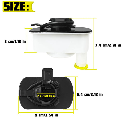 Top and side view of EVAP Leak Detection Pump Replacement 310-219 4B1593 ESM1003 LDP12 VDP12 with size dimensions