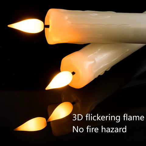Flameless Taper Candles With Remote And Timer 6 Pack LED Battery Operated Flickering Ivory Candlesticks for cozy vibes and safety.