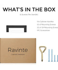 Slick Matte Black Square Bar Cabinet Handles 4 Inch Hole Center Pulls For Kitchen Cabinets And Drawers, box contents displayed