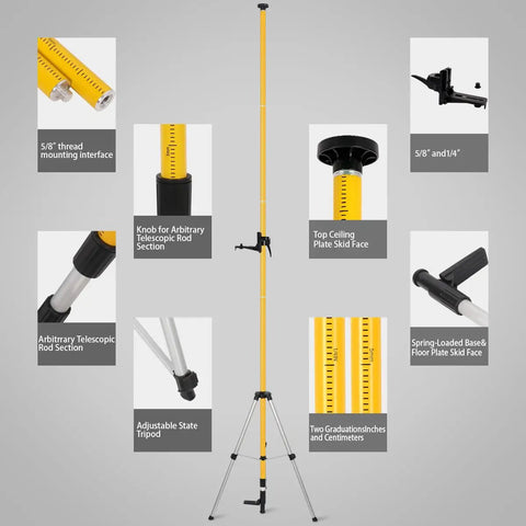 Beefy Telescoping Laser Level Pole With Tripod For Construction Reaches Twelve Feet Three Point Seven Meters Includes One Quarter Inch