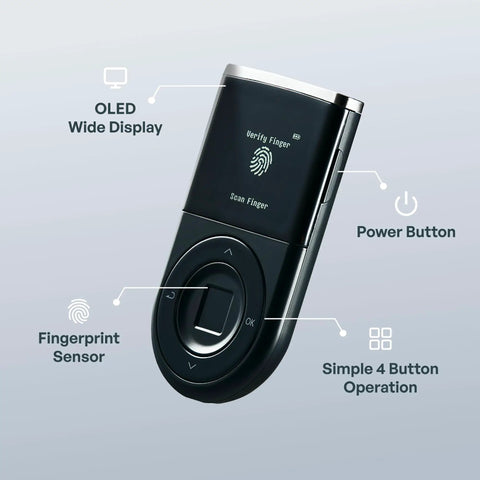 Secure Your Crypto Stash With This Top Shelf Biometric Hardware Wallet Featuring Certified Security Chip Fingerprint Authentication Bluetooth Sync And Rock Solid Offline Cold Storage, OLED display and fingerprint sensor