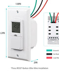 7 Day Programmable Astronomical In Wall Timer Switch For Lights, Fans And Motors, Single Pole Operation, No Neutral Wire Required, White Finish with dimensions and wiring diagram