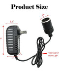 AC To DC Converter Cigarette Lighter Adapter 110V To 12V Power Supply 24W Output shown with dimensions, 34-inch cord and plug.