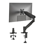 Top Shelf Single Monitor Arm Desk Mount With Ballistic Mechanical Springs For 17 To 32 Inch Screens, black arm and clamp for desk installation.
