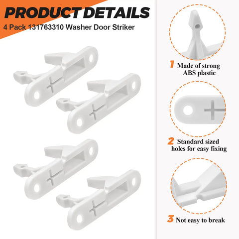 Four Pack 131763310 Washer Door Striker Replacement Upgrade Kit For Compatible Front Load And Top Load Washers Pro Grade Easy Install And Durable Build, white ABS plastic