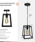 Industrial Farmhouse Pendant Light For Kitchen Island And Dining Room 1 Light Modern Lantern Ceiling Fixture Black Metal