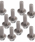 Super Heavy Duty M6 Stainless Steel Hex Flange Bolts Set, ten A2-70 bolts, 304 grade, rust resistant, ideal for DIY projects.