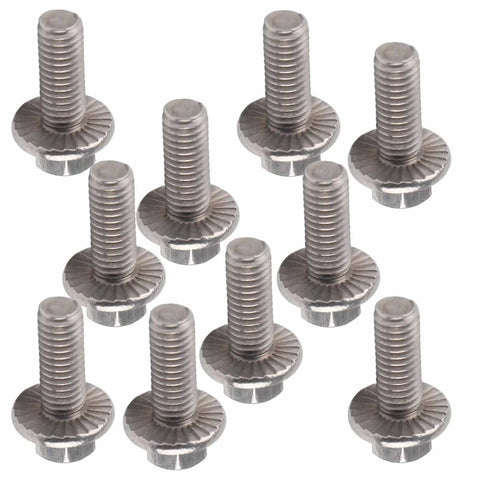 Super Heavy Duty M6 Stainless Steel Hex Flange Bolts Set, ten A2-70 bolts, 304 grade, rust resistant, ideal for DIY projects.