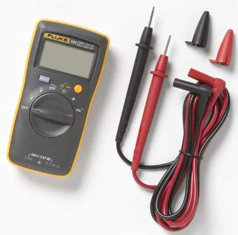 Compact Digital Multimeter with 6000 Count Display and 600V AC and DC Range includes red and black probes for accurate measurements.