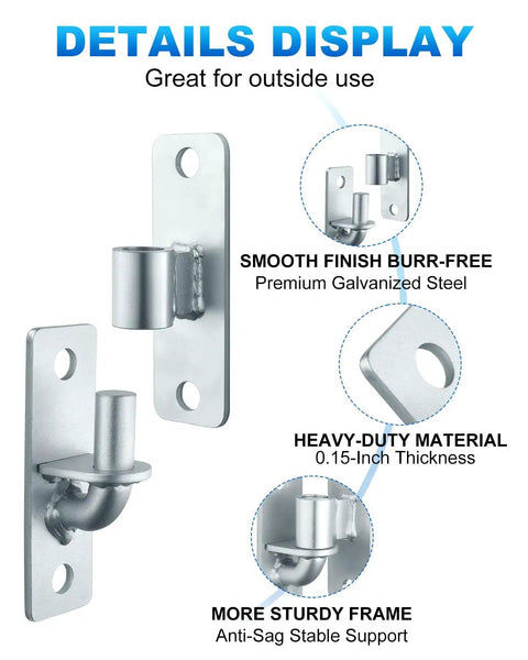 Heavy Duty Five Eighth Inch Wall Mount Gate Hinges Four Piece Set For Farm Fences, galvanized steel hinge detail with 0.15-inch thickness