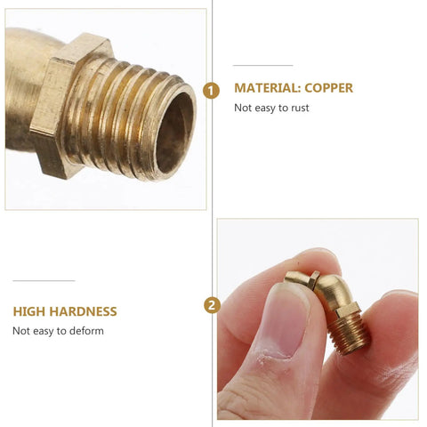 Heavy Duty Copper Grease Nipple Fittings Assortment Kit M6 M8 M10 With Rust Deformation Resistant Straight And Angled Options For Your Ride. copper grease nipple fitting, close-up and hand-held angled view